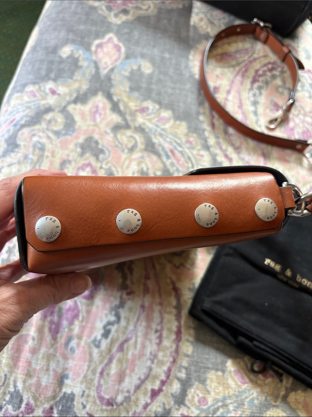 rag & bone Cognac Leather Crossbody Envelope Bag with Braided Strap - Picture 3 of 7